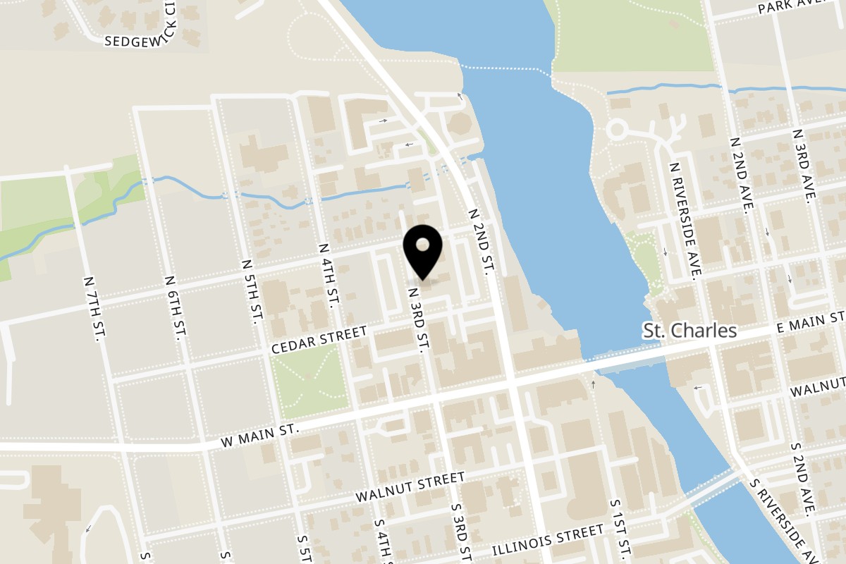 Map showing the location of Taste of Himalayas on 110 N Third St in St. Charles